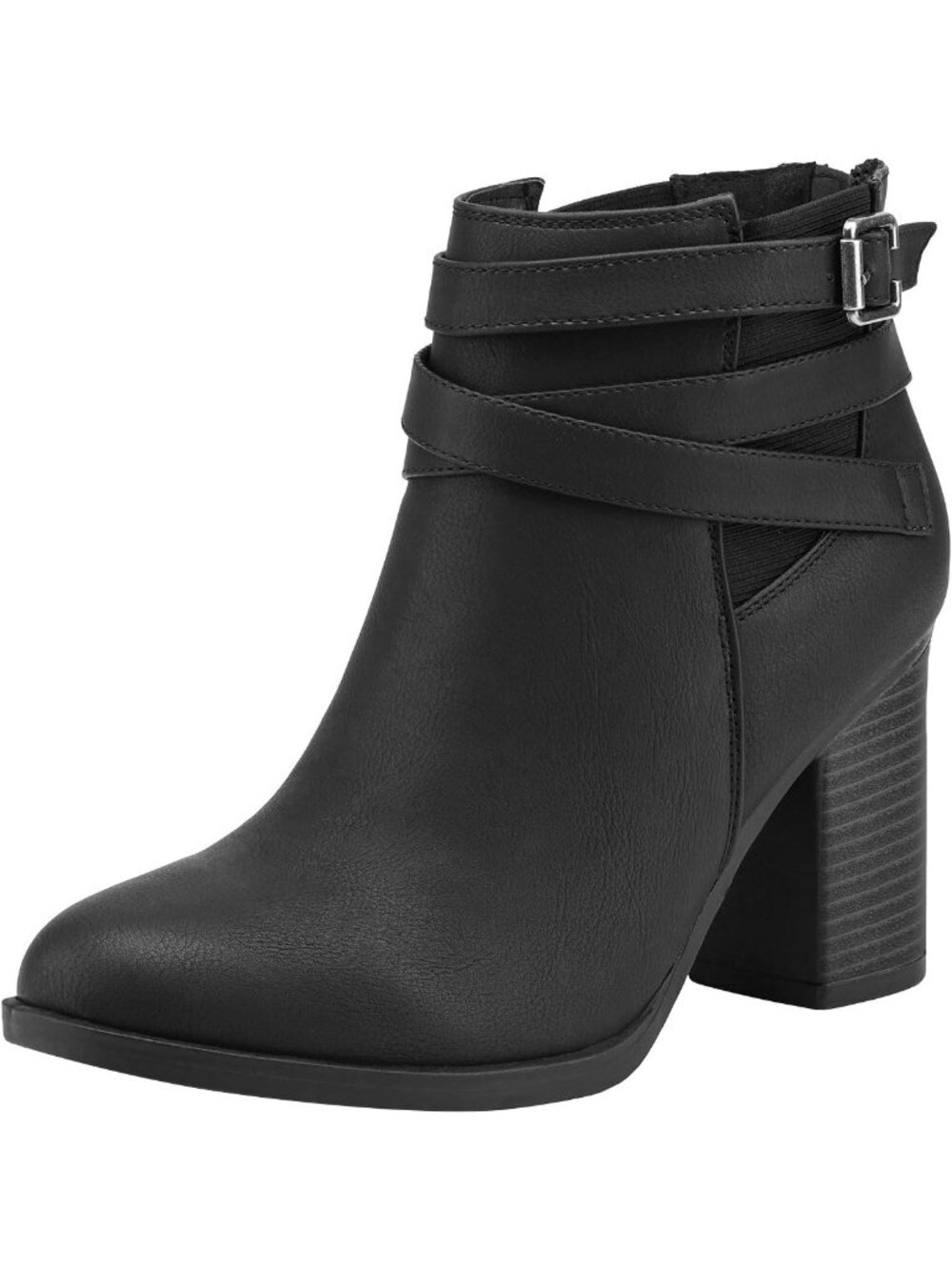 Women's Black Chunky Stacked High Heel Faux Suede Closed Toe Ankle Booties